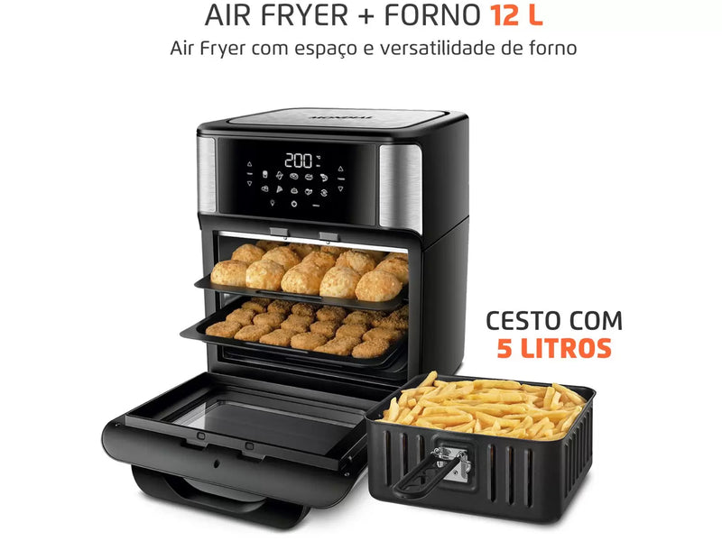 Fritadeira Elétrica Sem Óleo Air Fryer Oven 2 em 1 Mondial AFON-12L-BI 12L Digital – Preta/Inox